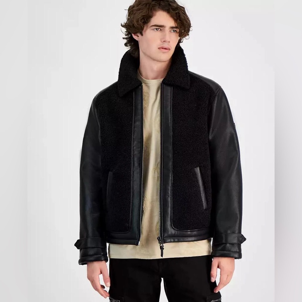 GUESS
Men's Faux-Leather Fleece-Trimmed Jacket - Picture 2 of 16